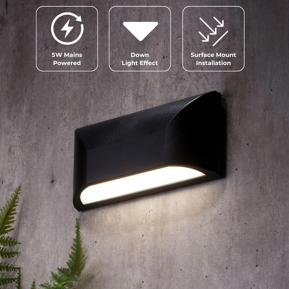 POOLE | Outdoor Curved Down Wall Light Fitting | 5W LED | 4000K Neutral White | IP55 | Black