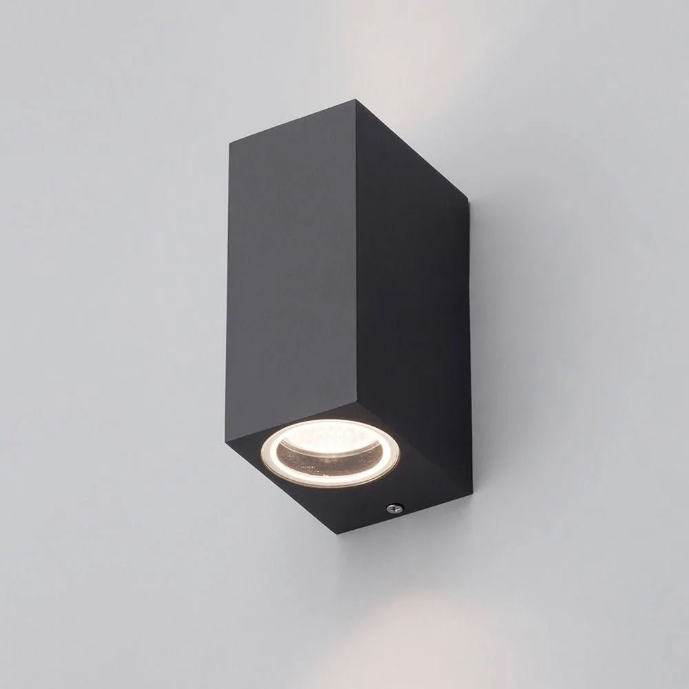 FLEET | Outdoor Rectangle Up Down Wall Lantern Spotlight | 2 x GU10 | IP44 | Anthracite - LightHub Direct