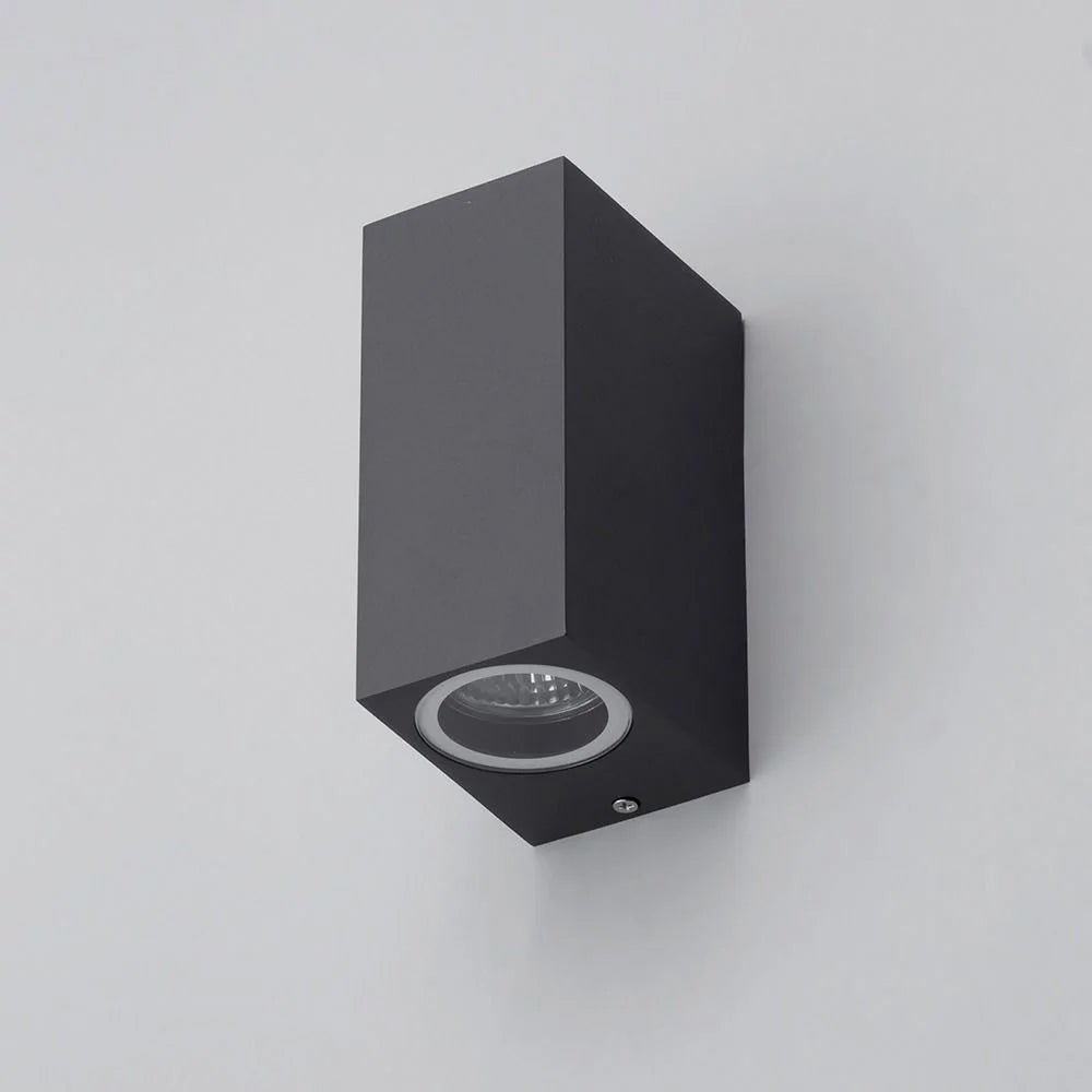 FLEET | Outdoor Rectangle Up Down Wall Lantern Spotlight | 2 x GU10 | IP44 | Anthracite - LightHub Direct