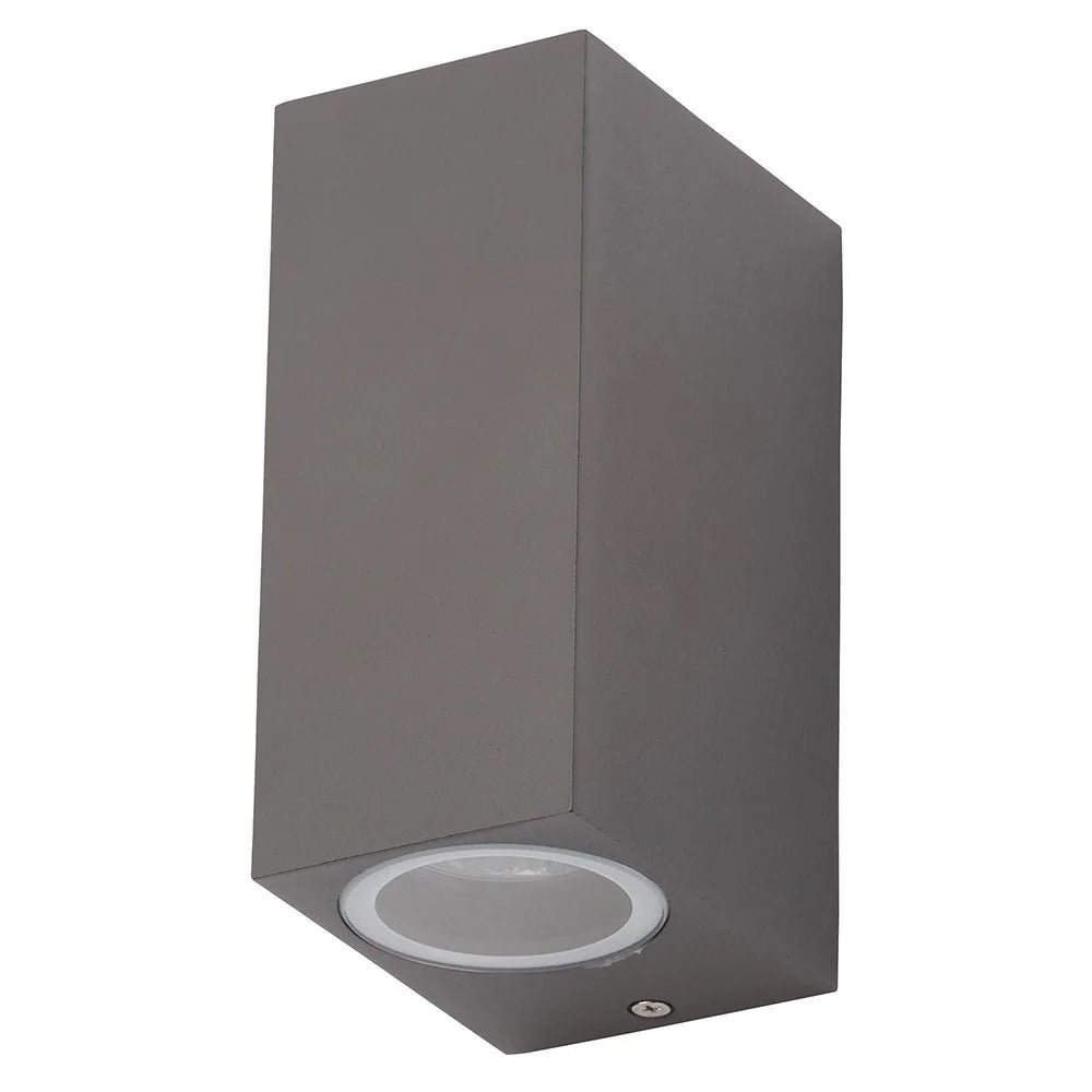 FLEET | Outdoor Rectangle Up Down Wall Lantern Spotlight | 2 x GU10 | IP44 | Anthracite - LightHub Direct