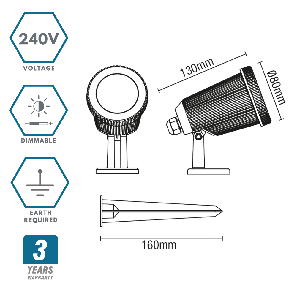 90° Adjustable Outdoor Garden Wall or Spike Ground Spot Light | GU10 | IP65 | Black - LightHub Direct