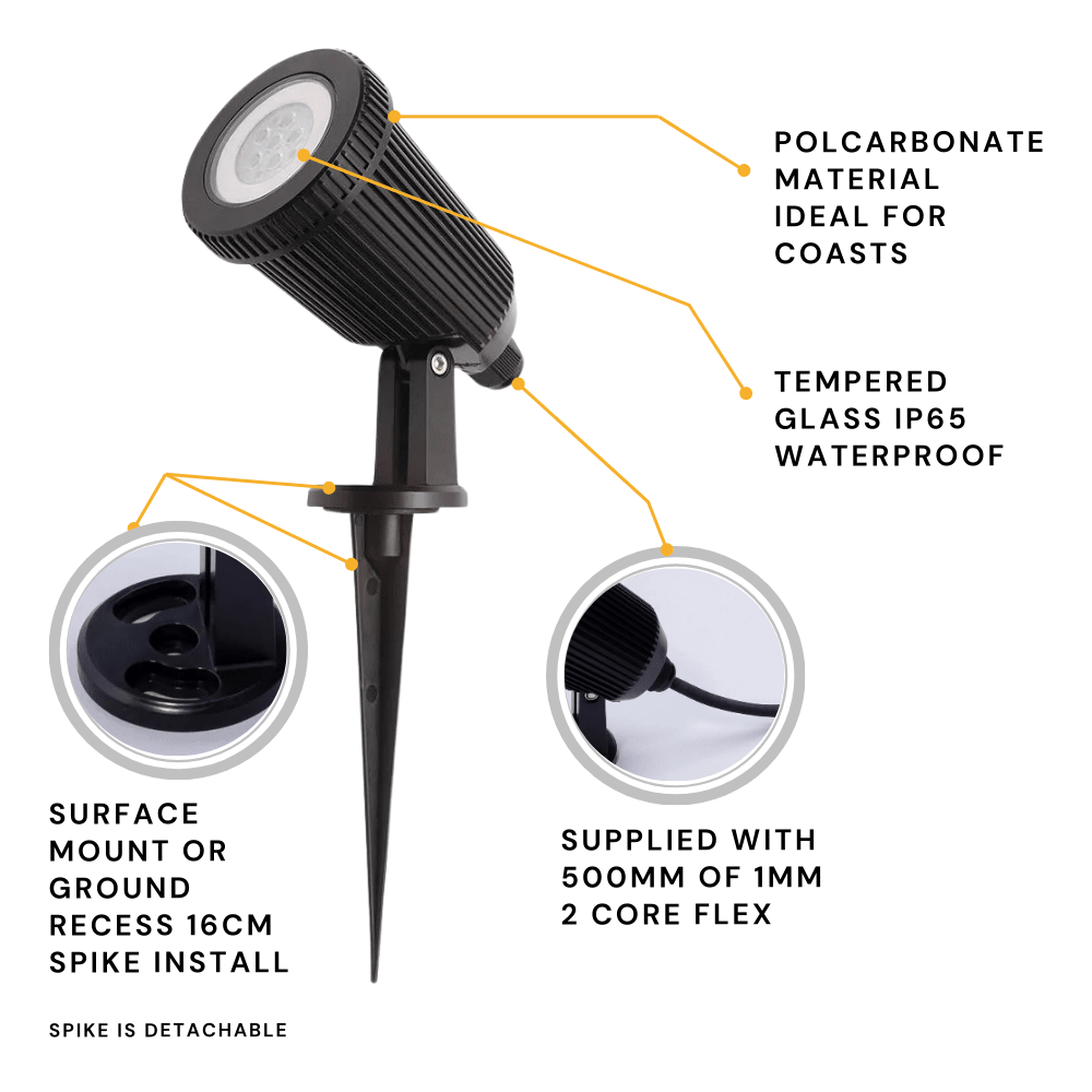 90° Adjustable Outdoor Garden Wall or Spike Ground Spot Light | GU10 | IP65 | Black - LightHub Direct