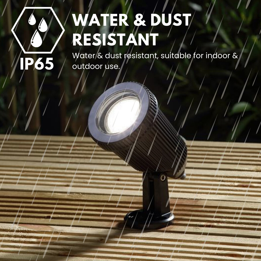 90° Adjustable Outdoor Garden Wall or Spike Ground Spot Light | GU10 | IP65 | Black