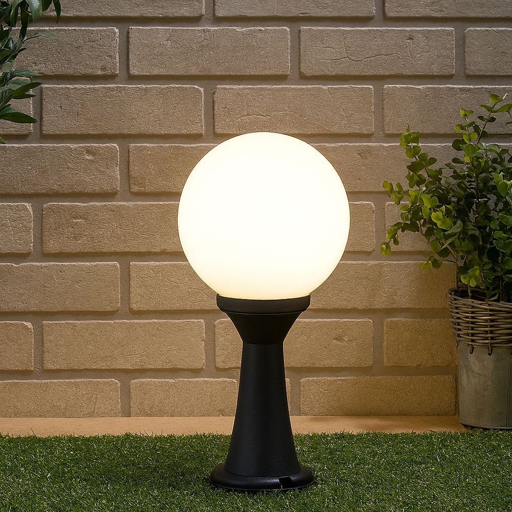 YORK | Outdoor Globe Post Mini Bollard Lantern Garden Light | E27 | IP44 | Black - LightHub Direct