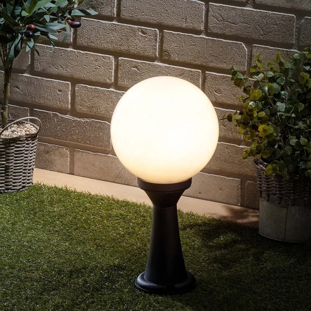YORK | Outdoor Globe Post Mini Bollard Lantern Garden Light | E27 | IP44 | Black - LightHub Direct
