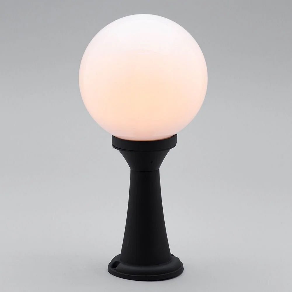 YORK | Outdoor Globe Post Mini Bollard Lantern Garden Light | E27 | IP44 | Black - LightHub Direct
