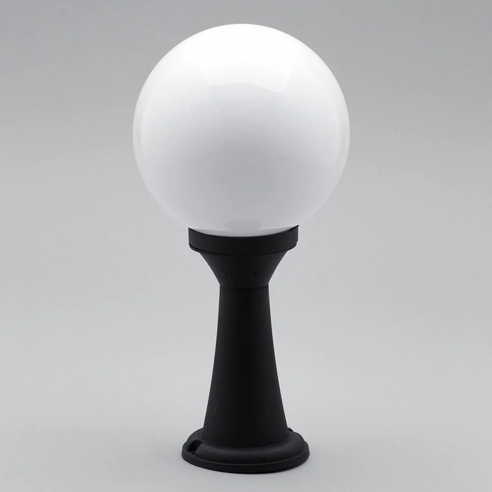 YORK | Outdoor Globe Post Mini Bollard Lantern Garden Light | E27 | IP44 | Black - LightHub Direct