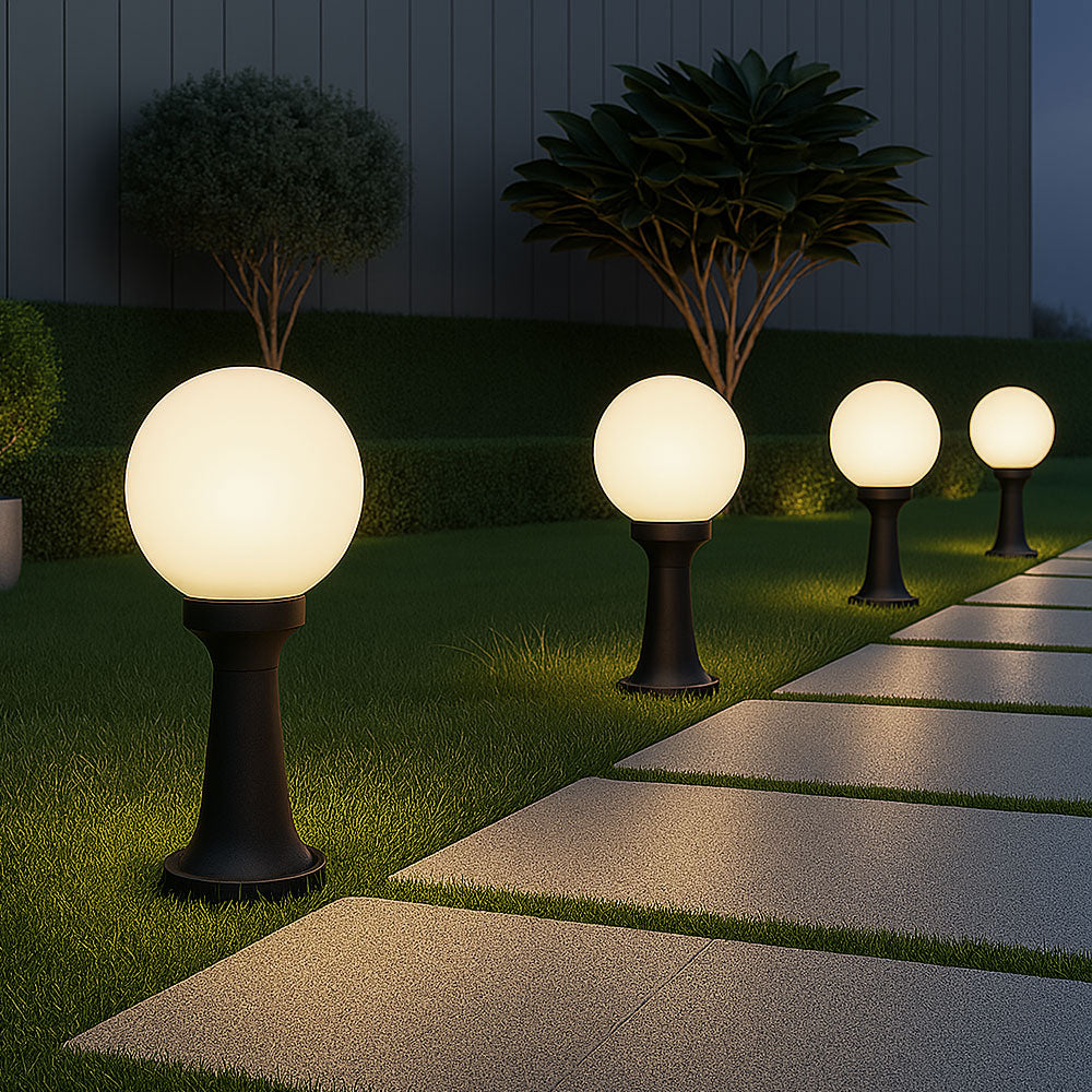 YORK | Outdoor Globe Post Mini Bollard Lantern Garden Light | E27 | IP44 | Black