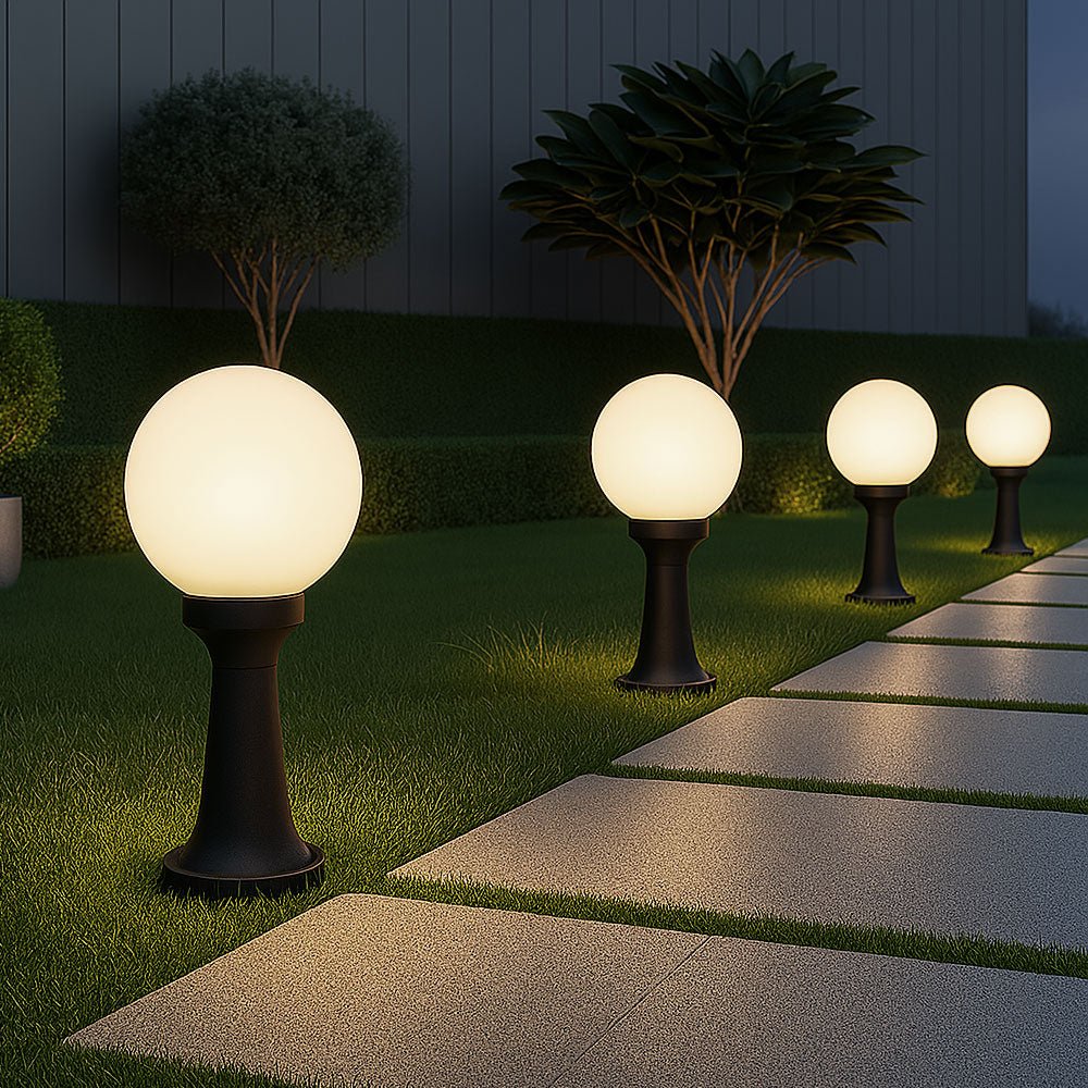 YORK | Outdoor Globe Post Mini Bollard Lantern Garden Light | E27 | IP44 | Black - LightHub Direct