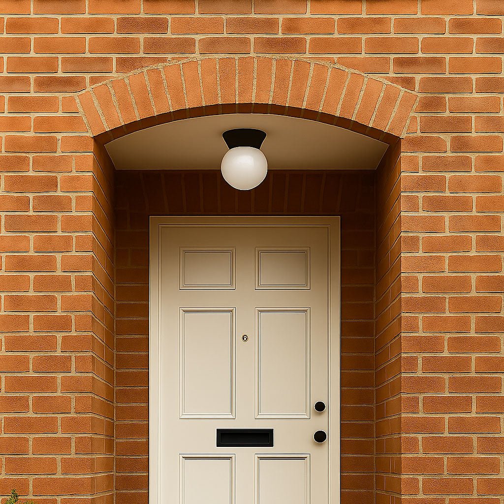 YORK | Outdoor Ceiling Globe Porch Entrance Lantern Light | E27 | IP44 | Black - LightHub Direct