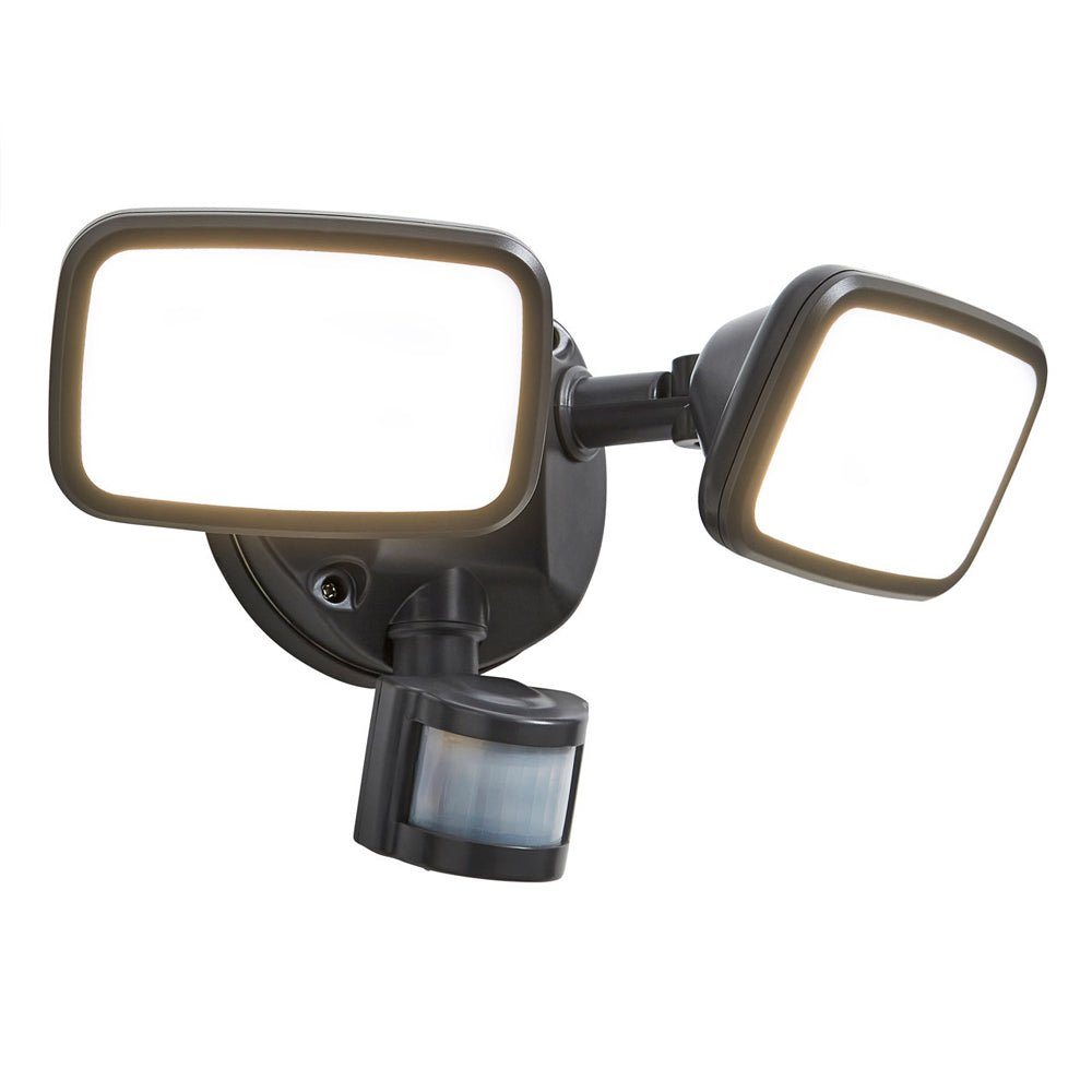 LYNN | LED Outdoor Twin Wall Spot Flood Light | 20W 1250lm | IP65 | Grey | PIR Motion Sensor - LightHub Direct