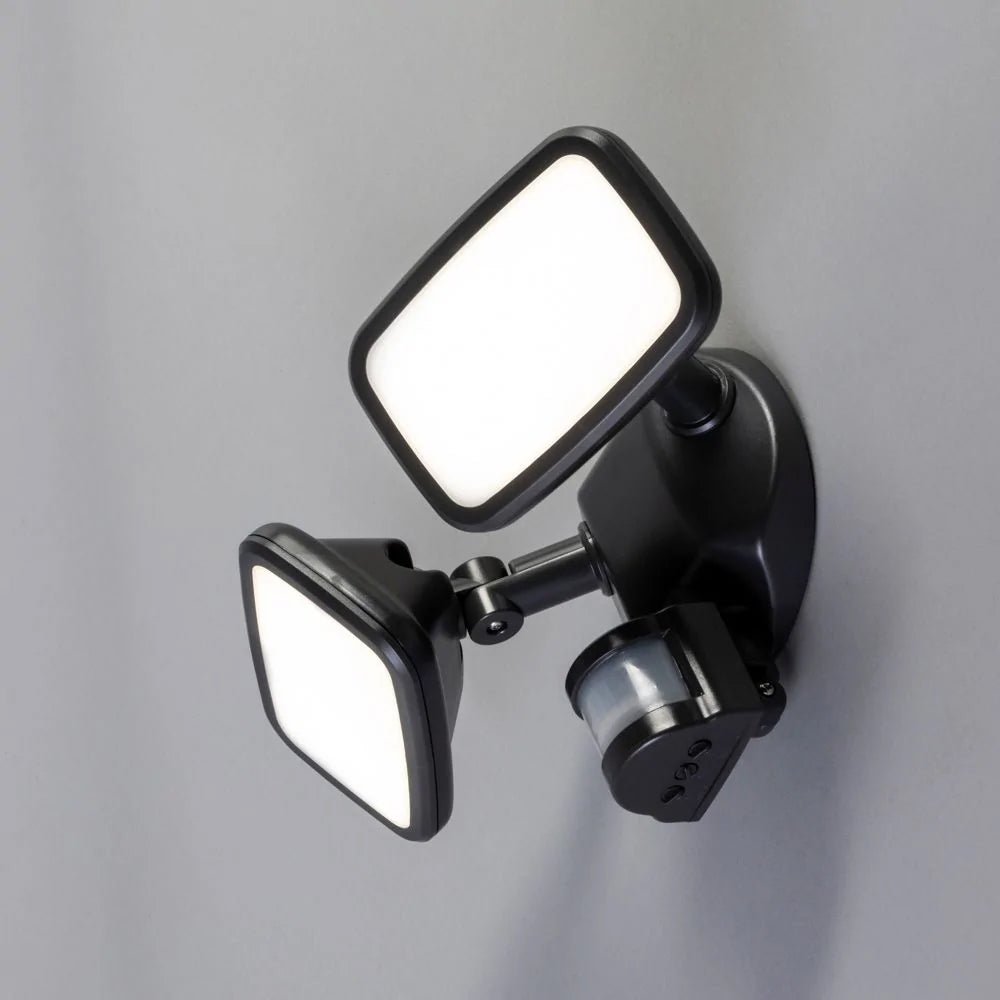 LYNN | LED Outdoor Twin Wall Spot Flood Light | 20W 1250lm | IP65 | Grey | PIR Motion Sensor - LightHub Direct