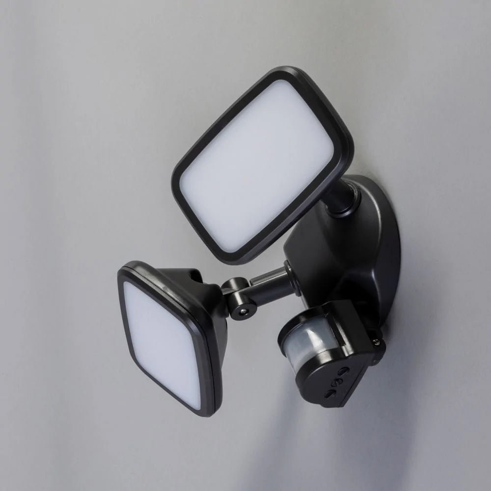 LYNN | LED Outdoor Twin Wall Spot Flood Light | 20W 1250lm | IP65 | Grey | PIR Motion Sensor - LightHub Direct