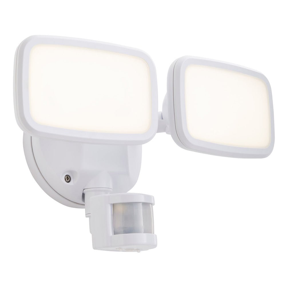 LYNN | LED Outdoor Twin Wall Spot Flood Light | 20W 1250lm | IP65 | White | PIR Motion Sensor - LightHub Direct