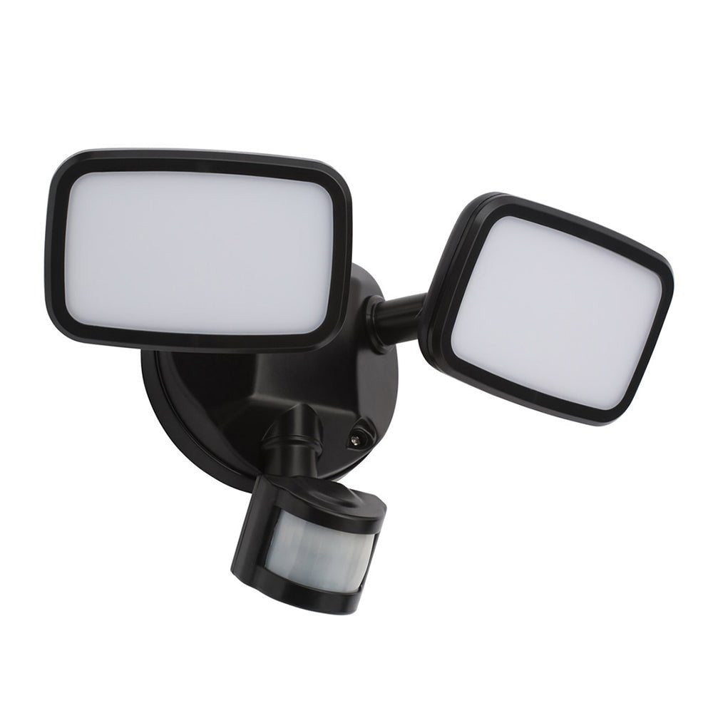 LYNN | LED Outdoor Twin Wall Spot Flood Light | 20W 1500lm | IP65 | Black | PIR Motion Sensor - LightHub Direct