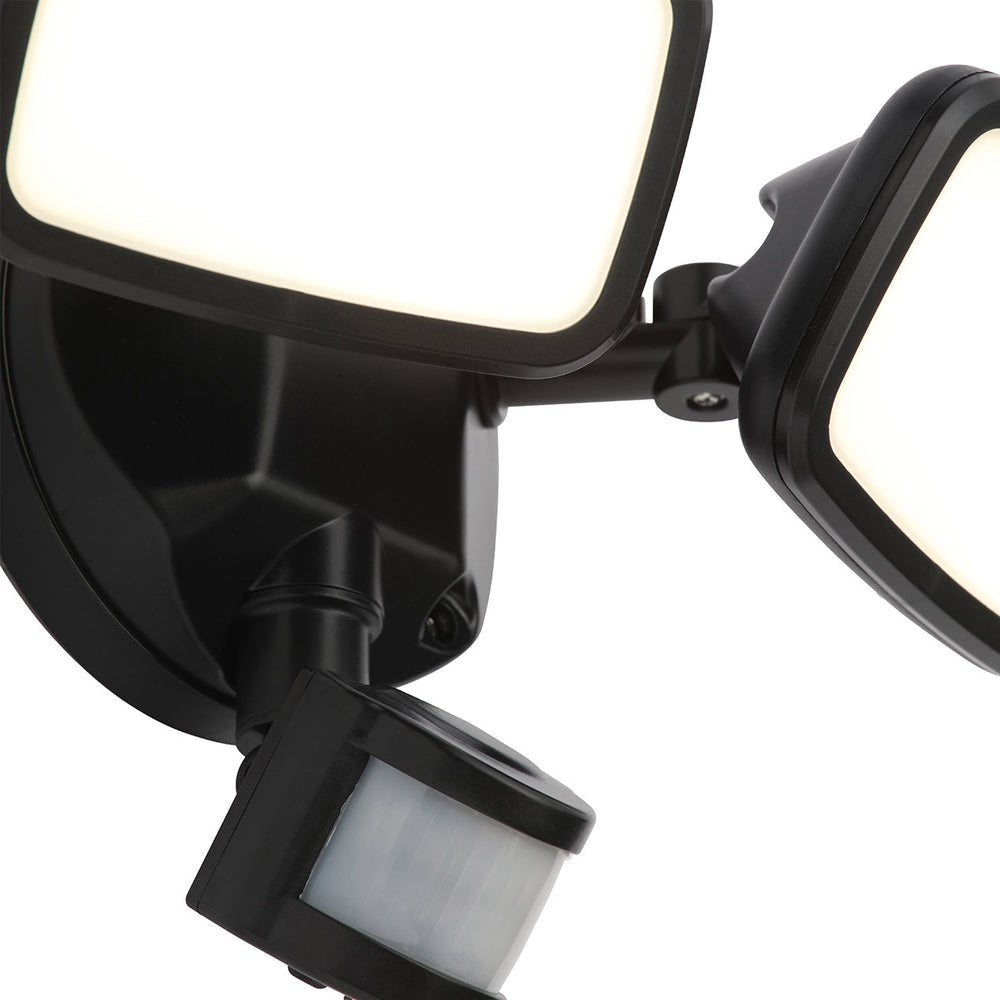 LYNN | LED Outdoor Twin Wall Spot Flood Light | 20W 1500lm | IP65 | Black | PIR Motion Sensor - LightHub Direct