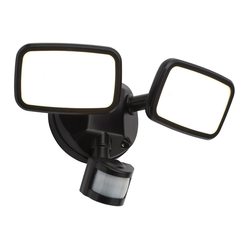 LYNN | LED Outdoor Twin Wall Spot Flood Light | 20W 1500lm | IP65 | Black | PIR Motion Sensor