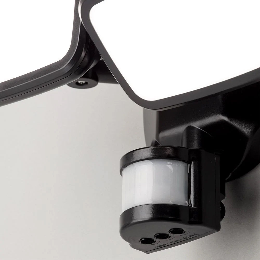 LYNN | LED Outdoor Twin Wall Spot Flood Light | 20W 1500lm | IP65 | Black | PIR Motion Sensor