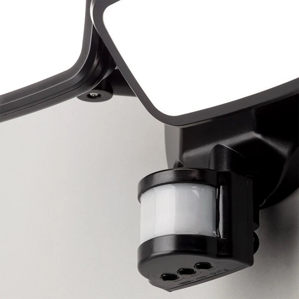 LYNN | LED Outdoor Twin Wall Spot Flood Light | 20W 1500lm | IP65 | Black | PIR Motion Sensor - LightHub Direct