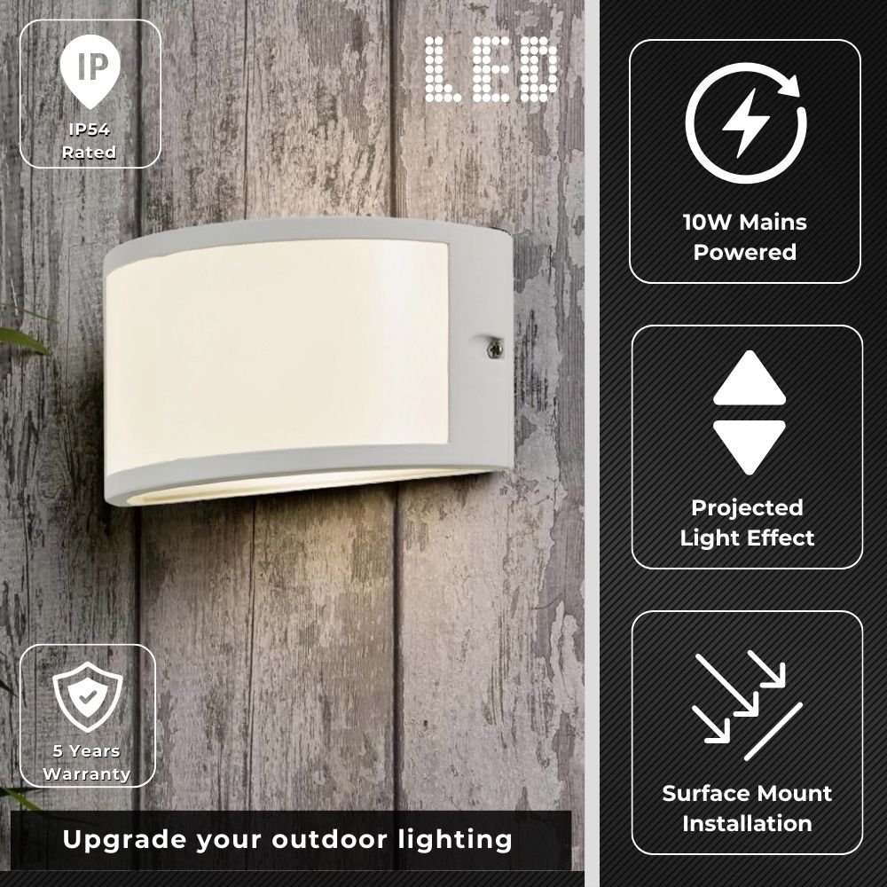 PAU | Outdoor Curved Bulkhead Wall Light Fitting | 10W LED | 4000K Neutral White | IP54 | White