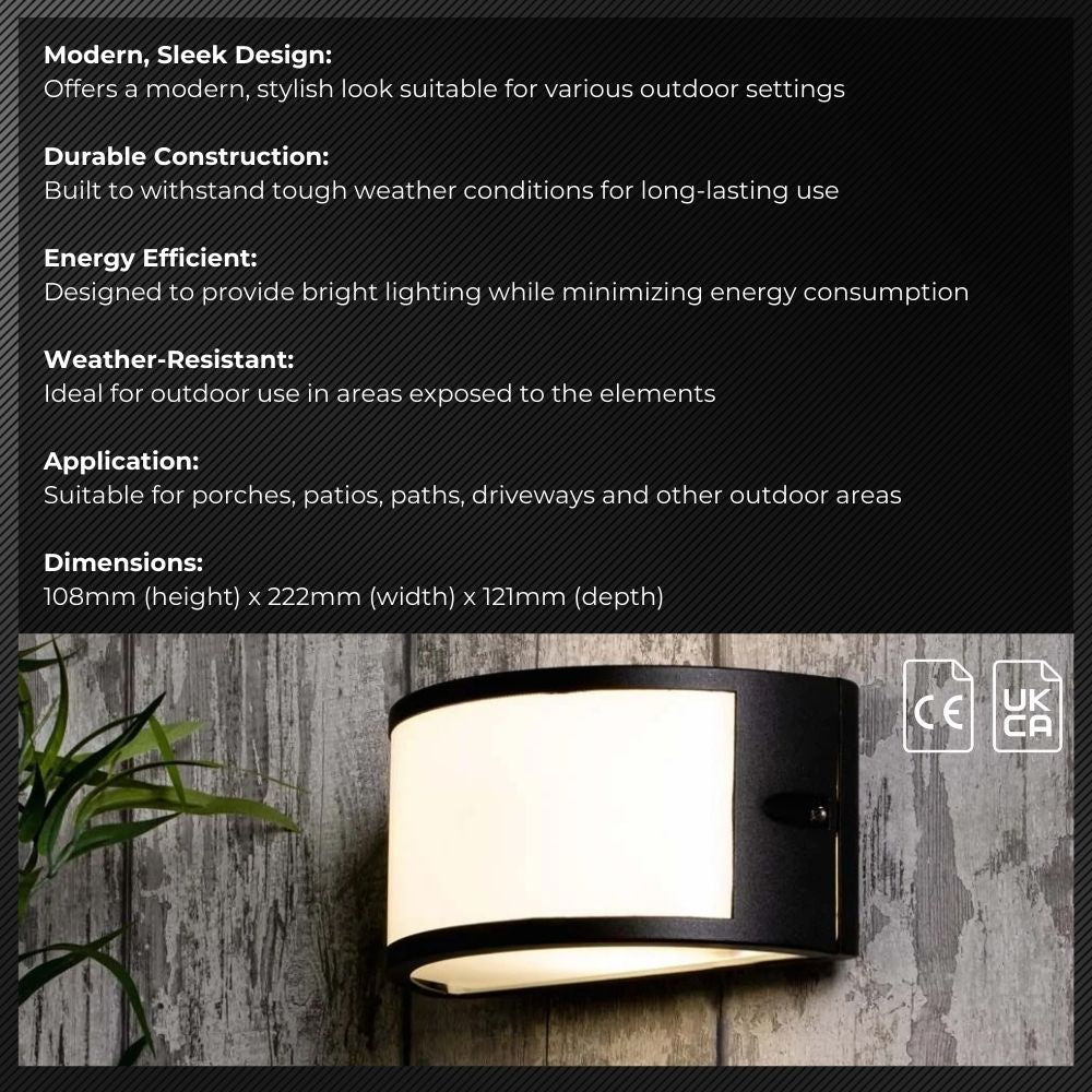 PAU | Outdoor Curved Bulkhead Wall Light Fitting | 10W LED | 4000K Neutral White | IP54 | Black