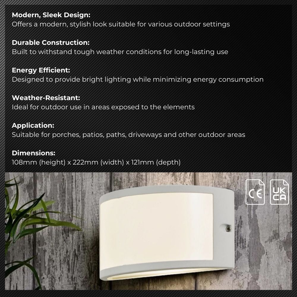 PAU | Outdoor Curved Bulkhead Wall Light Fitting | 10W LED | 4000K Neutral White | IP54 | White