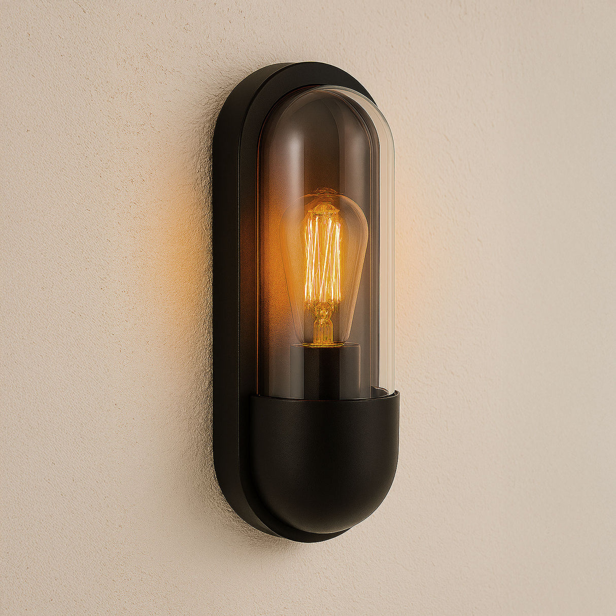 PILULE | Oval Bulkhead Outdoor Glass Wall Light Lantern | E27 | IP54 | Black