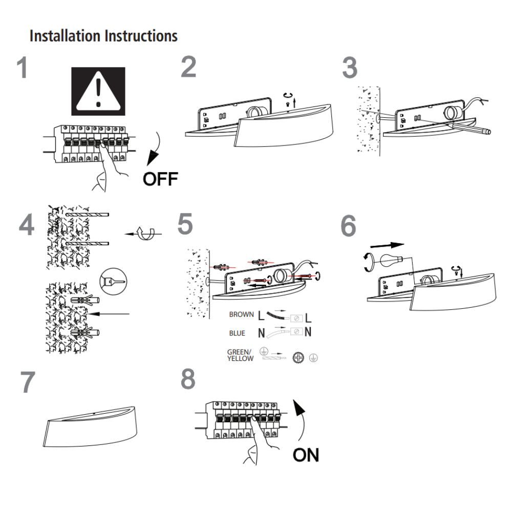 MOKU | LED Outdoor Curved Semi-Circular Rectangle Wall Up Down Light Fitting | 6W E27 | 3000K Warm White | IP44 | Black