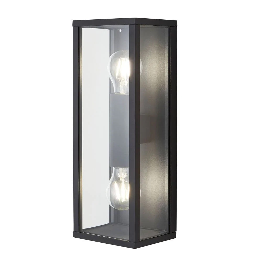 CHINON | Outdoor Box Glass Wall Porch Lantern 2 Light | E27 | IP44 | Black