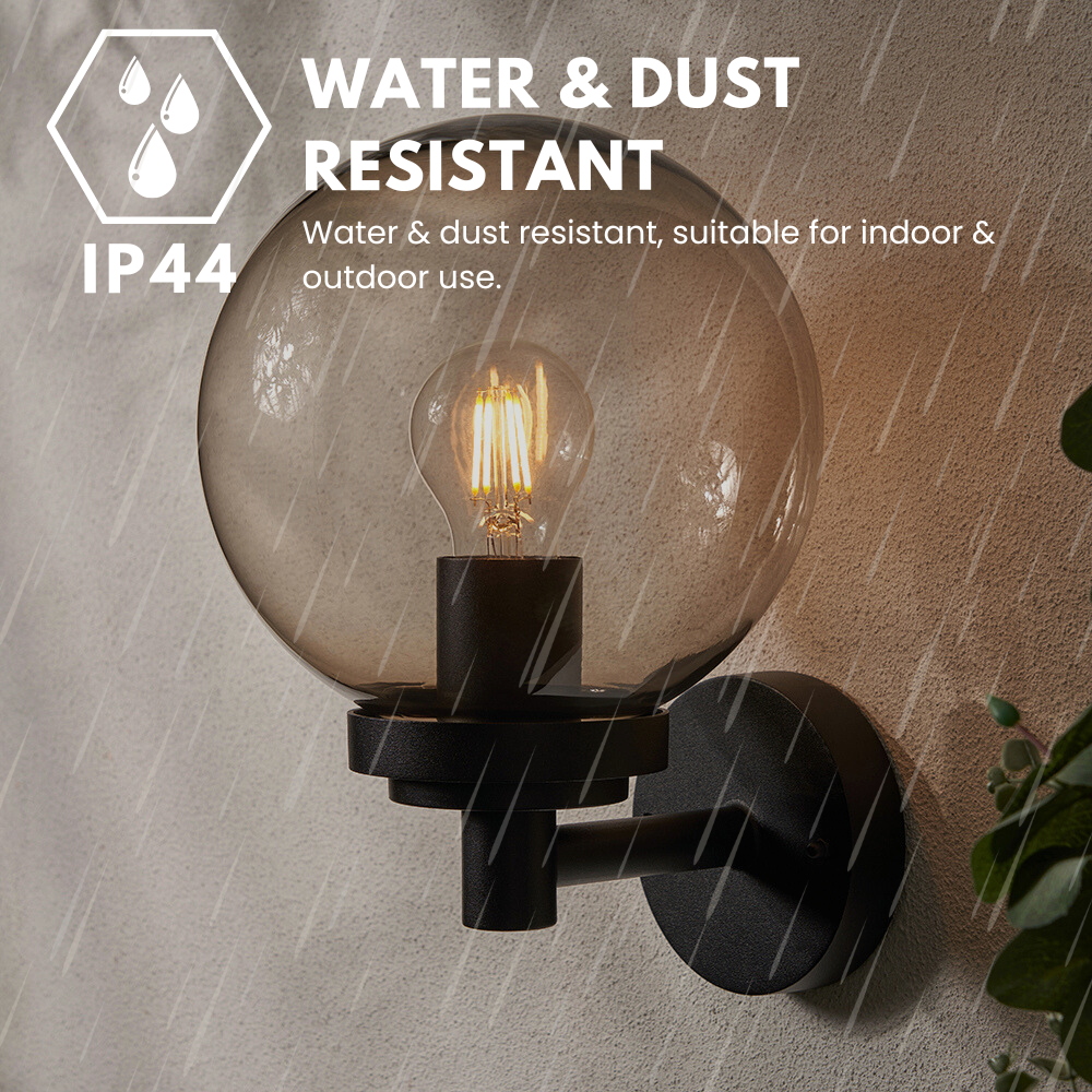 GAKI | Outdoor Globe Wall Lantern Garden Light Smoked | E27 | IP44 | Black