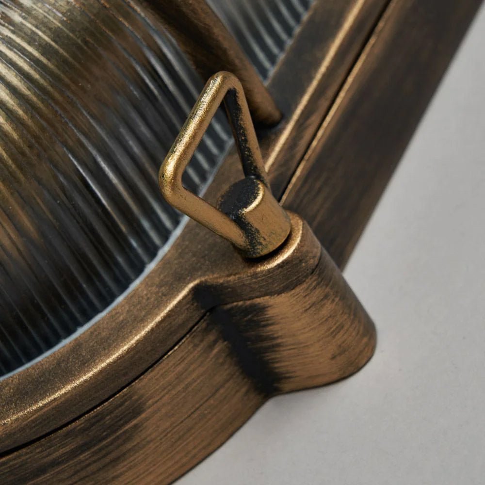 DAVEY | Outdoor Caged Oval Industrial Marine Nautical Wall Porch Bulkhead Light | E27 | IP44 | Gold - LightHub Direct