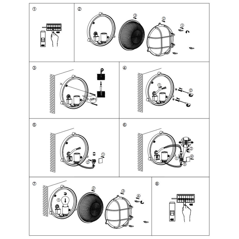 DAVEY | Outdoor Caged Round Industrial Marine Nautical Wall Porch Bulkhead Light | E27 | IP44 | Silver - LightHub Direct