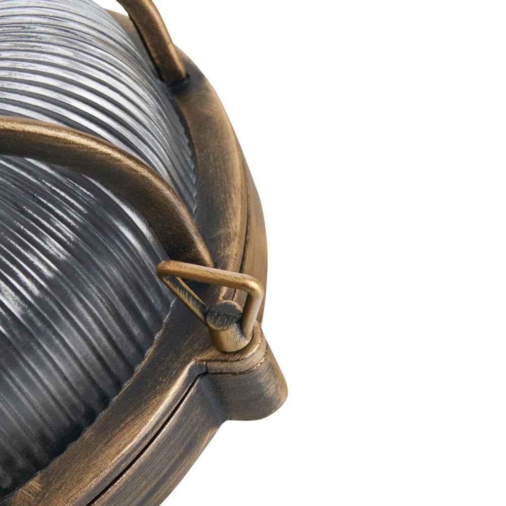 DAVEY | Outdoor Caged Round Industrial Marine Nautical Wall Porch Bulkhead Light | E27 | IP44 | Gold - LightHub Direct