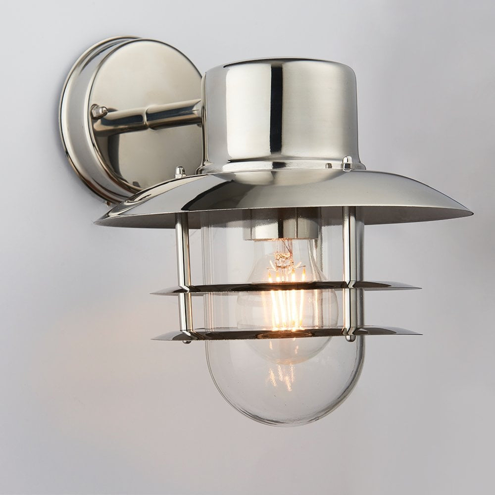 JENSON | Outdoor Fisherman Vintage Lantern Porch Barn Wall Light | E27 | IP44 | Polished Stainless Steel