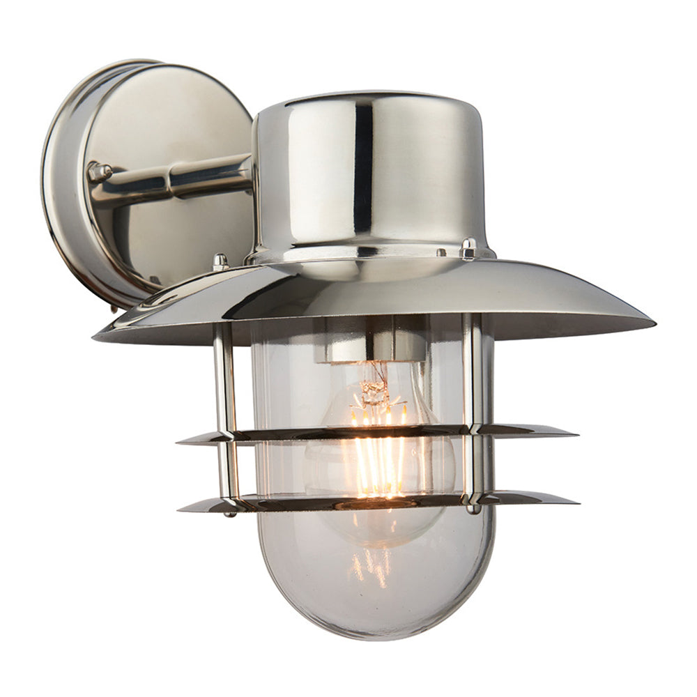 JENSON | Outdoor Fisherman Vintage Lantern Porch Barn Wall Light | E27 | IP44 | Polished Stainless Steel