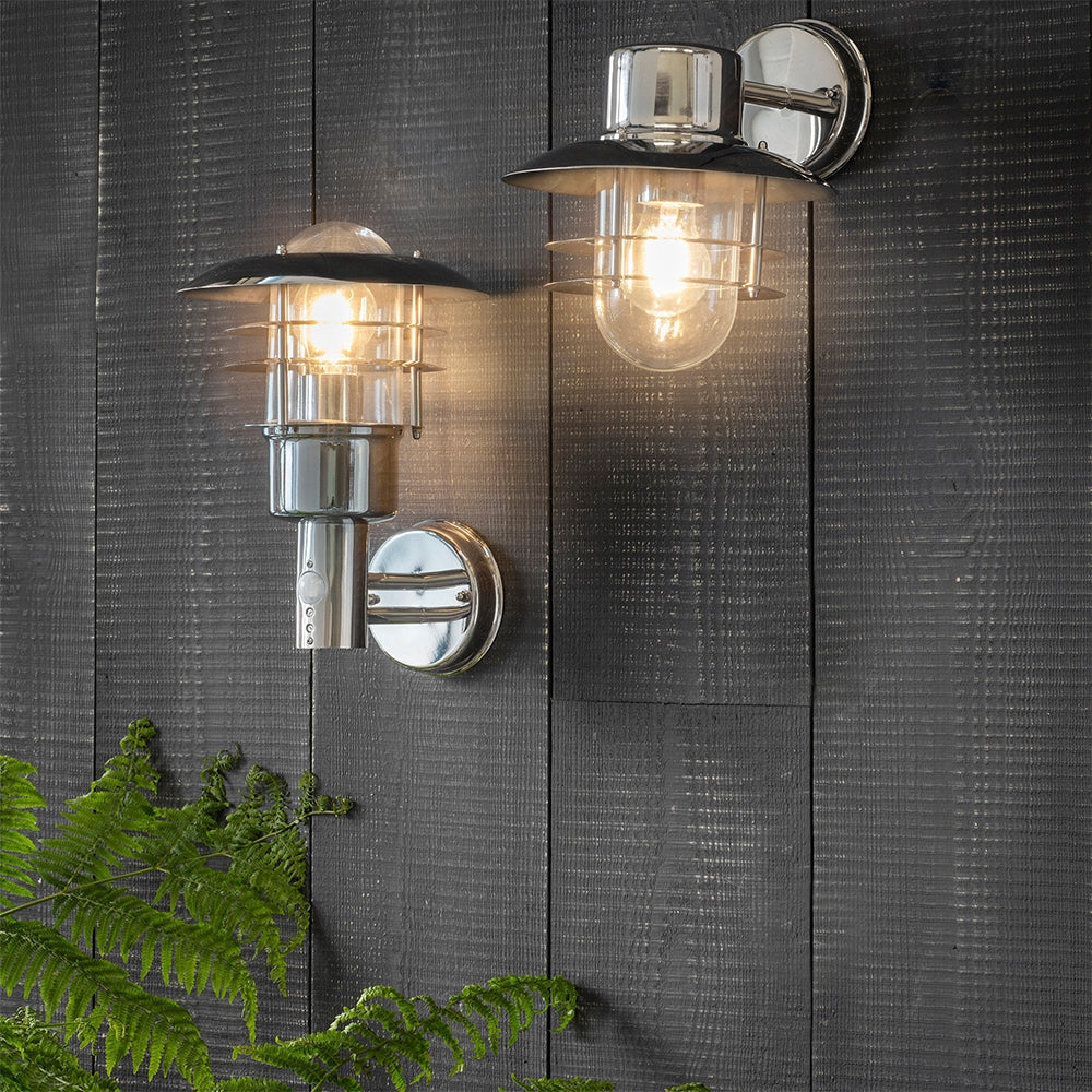 JENSON | Outdoor Fisherman Vintage Lantern Porch Barn Wall Light | E27 | IP44 | Polished Stainless Steel