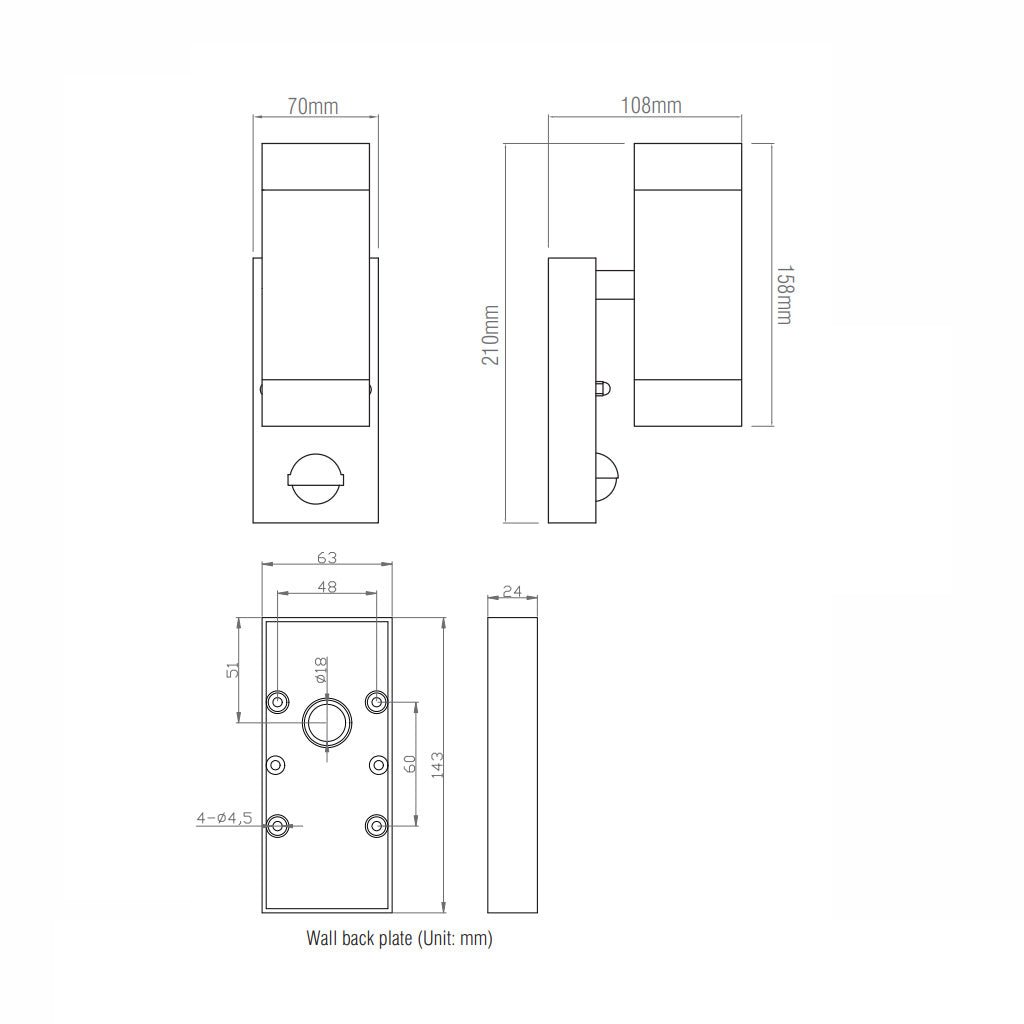 KEW Up / Down Outdoor Stainless Steel Garden Porch Wall Light | GU10 | IP44 | PIR Motion Sensor | Matte Black - LightHub Direct