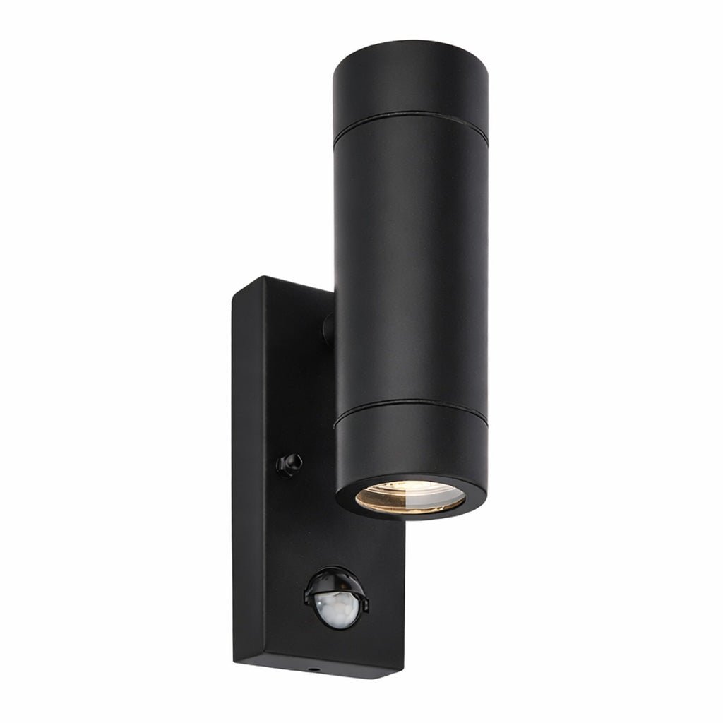 KEW Up / Down Outdoor Stainless Steel Garden Porch Wall Light | GU10 | IP44 | PIR Motion Sensor | Matte Black - LightHub Direct
