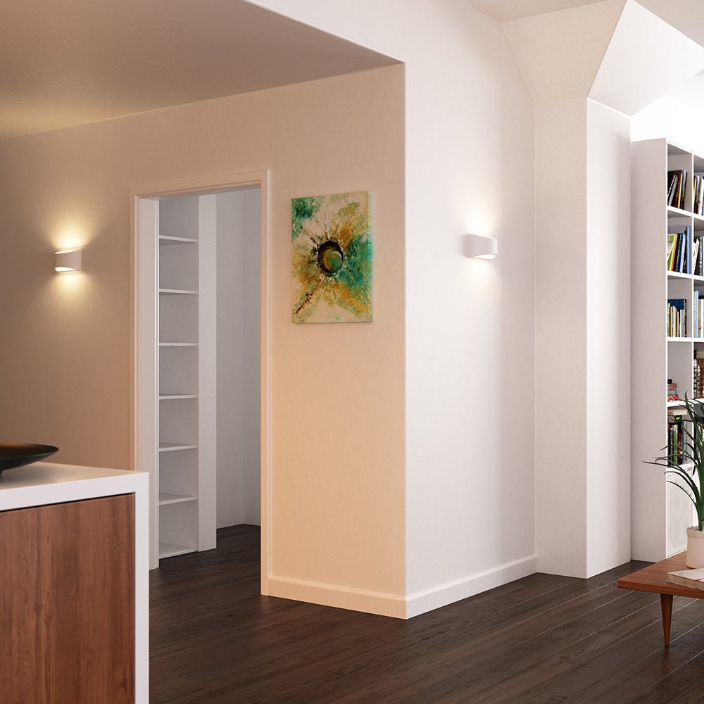 ALPHA XL Curved Plaster Uplighter Wall Fitting | E14 | Up Down Light Effect | 3000K Warm White Dimmable - LightHub Direct