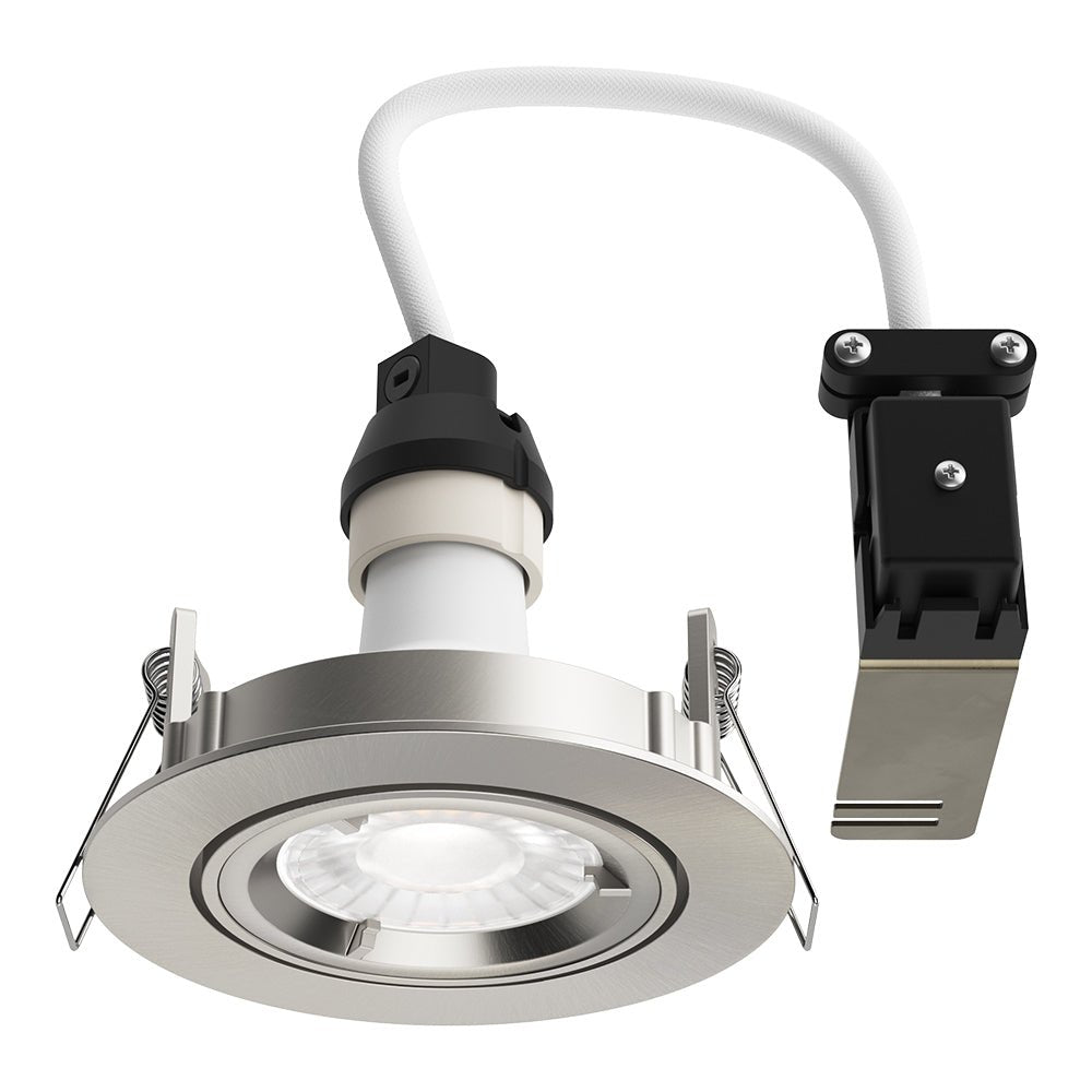 LED Adjustable Tilt Recessed Dimmable Downlight Fitting | 6W GU10 | 6000K Daylight White | IP20 | Brushed Chrome - LightHub Direct
