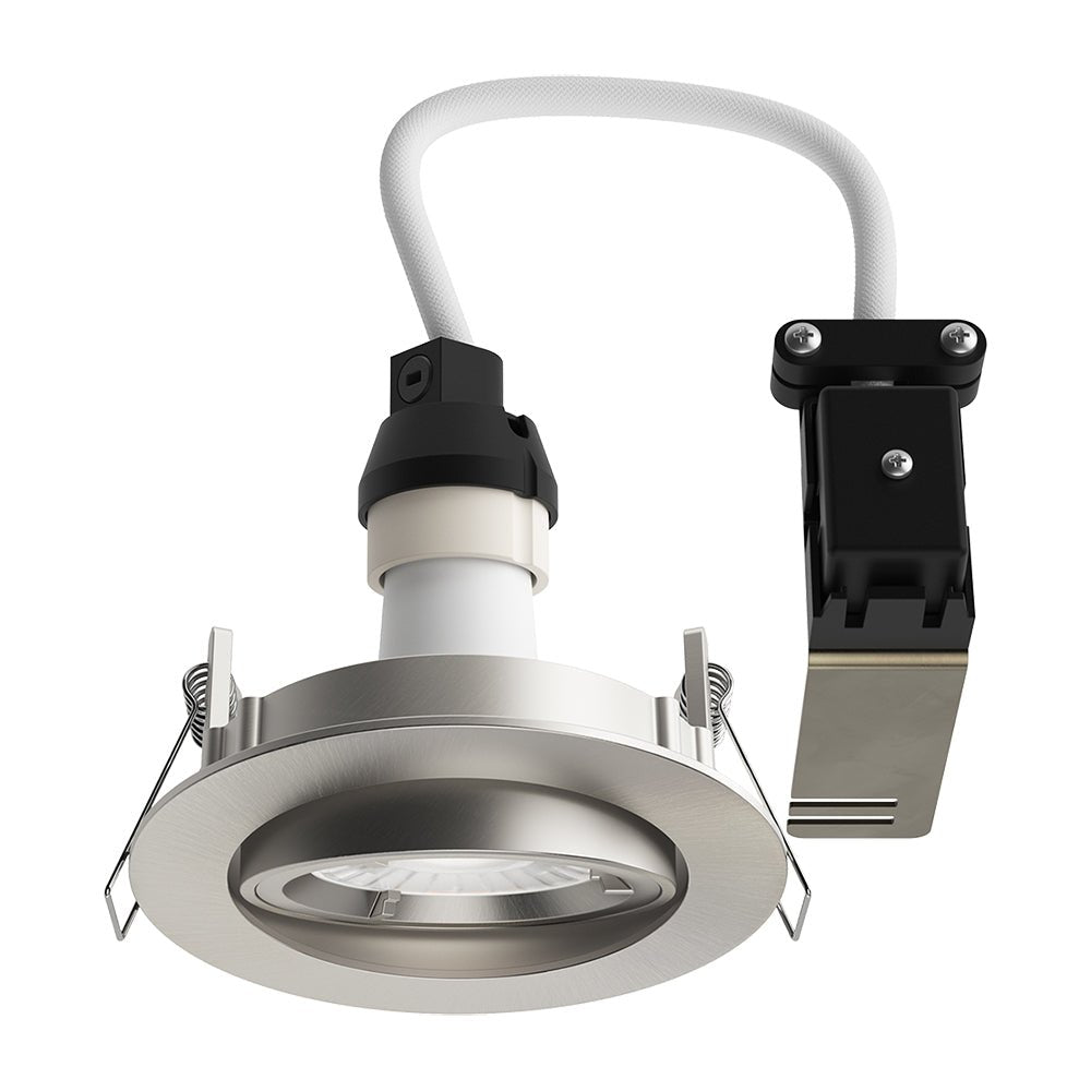 LED Adjustable Tilt Recessed Dimmable Downlight Fitting | 6W GU10 | 6000K Daylight White | IP20 | Brushed Chrome - LightHub Direct