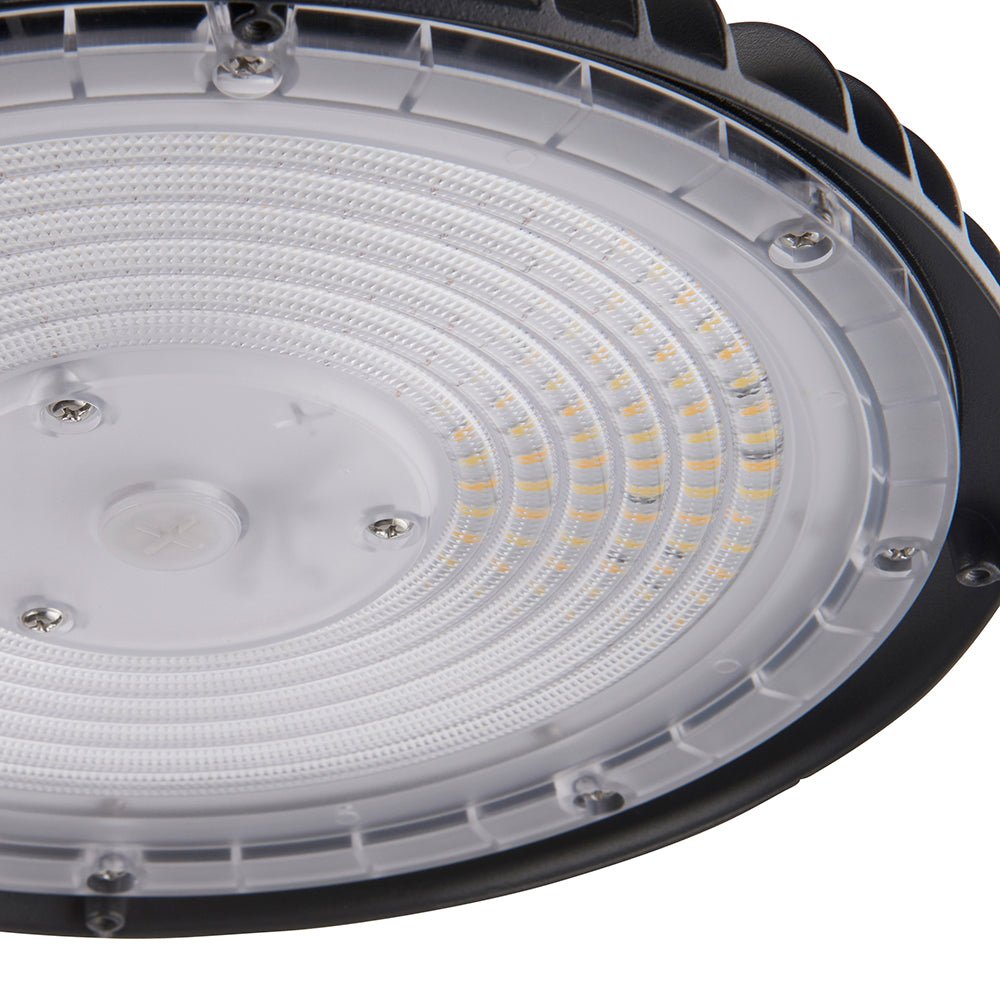 CCT Highbay Industrial Ceiling Dimmable Light for Warehouses & Commercial | LED 120W/150W/200W | 160lm/w | CCT 4000 - 6000K | IP65 | Black - LightHub Direct