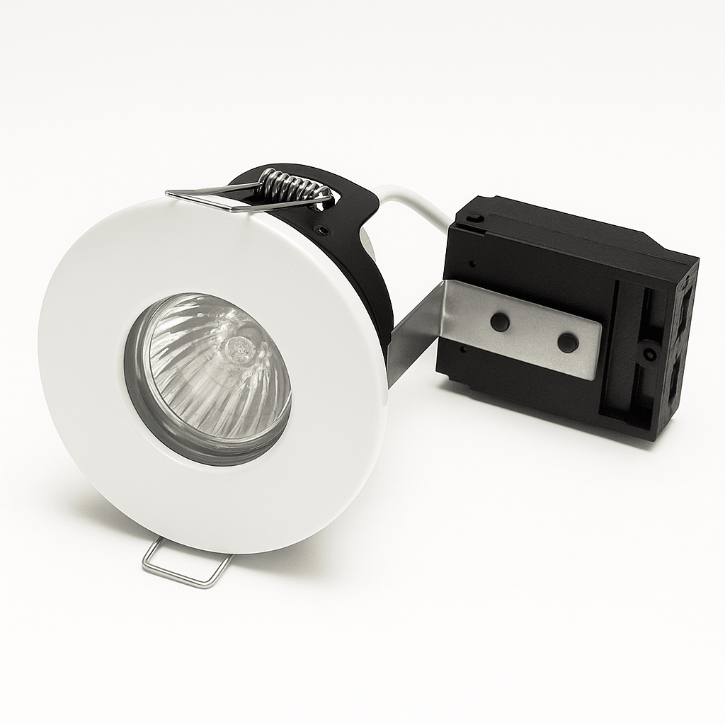 White Shower Fire Rated GU10 Open Back Downlight | Pressed Steel | IP65 | 30 - 90 Min Rated - LightHub Direct
