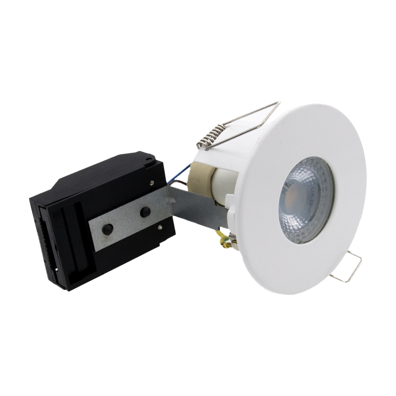 White Shower Fire Rated GU10 Open Back Downlight | Pressed Steel | IP65 | 30-90 Min Rated