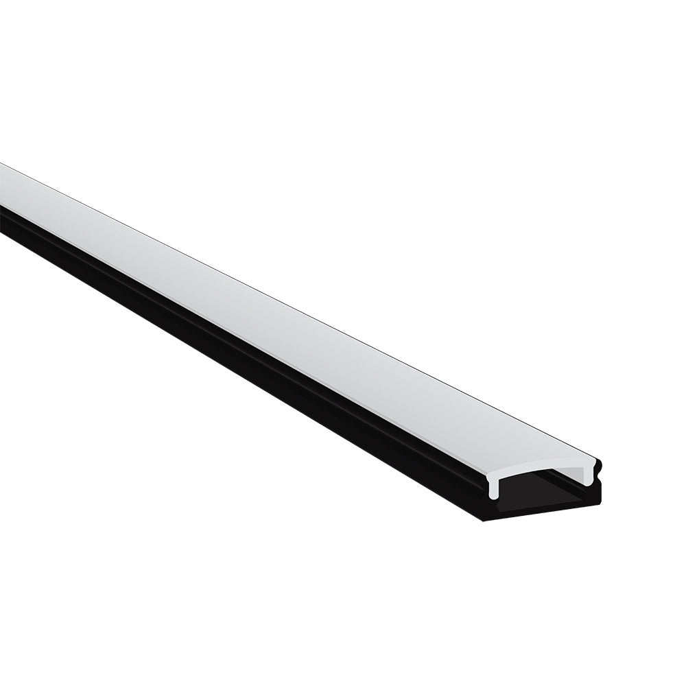 JXS LED Tape Slim Surface Mounted Profile | Fits 12mm Tape | 2.5m Length | Aluminium Extrusion Matt Black | Frosted Diffuer