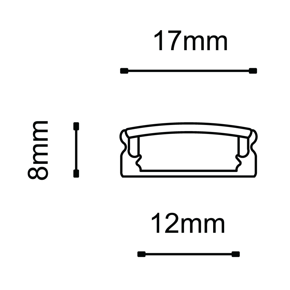 JXS LED Tape Slim Surface Mounted Profile | Fits 12mm Tape | 2.5m Length | Aluminium Extrusion Matt White | Clear Diffuer