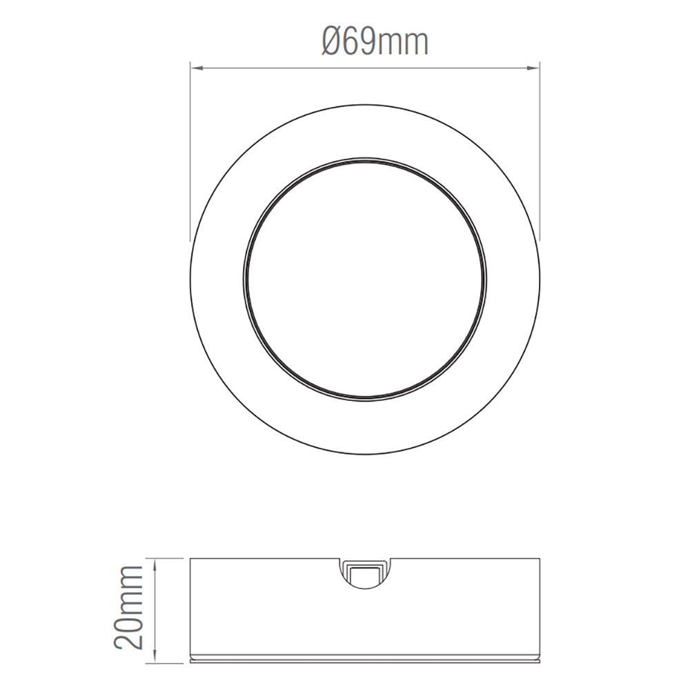 Hera | Surface / Recessed Round Under Cabinet Light | LED 2.5W | IP20 | CCT Tri-Colour | Brushed Chrome