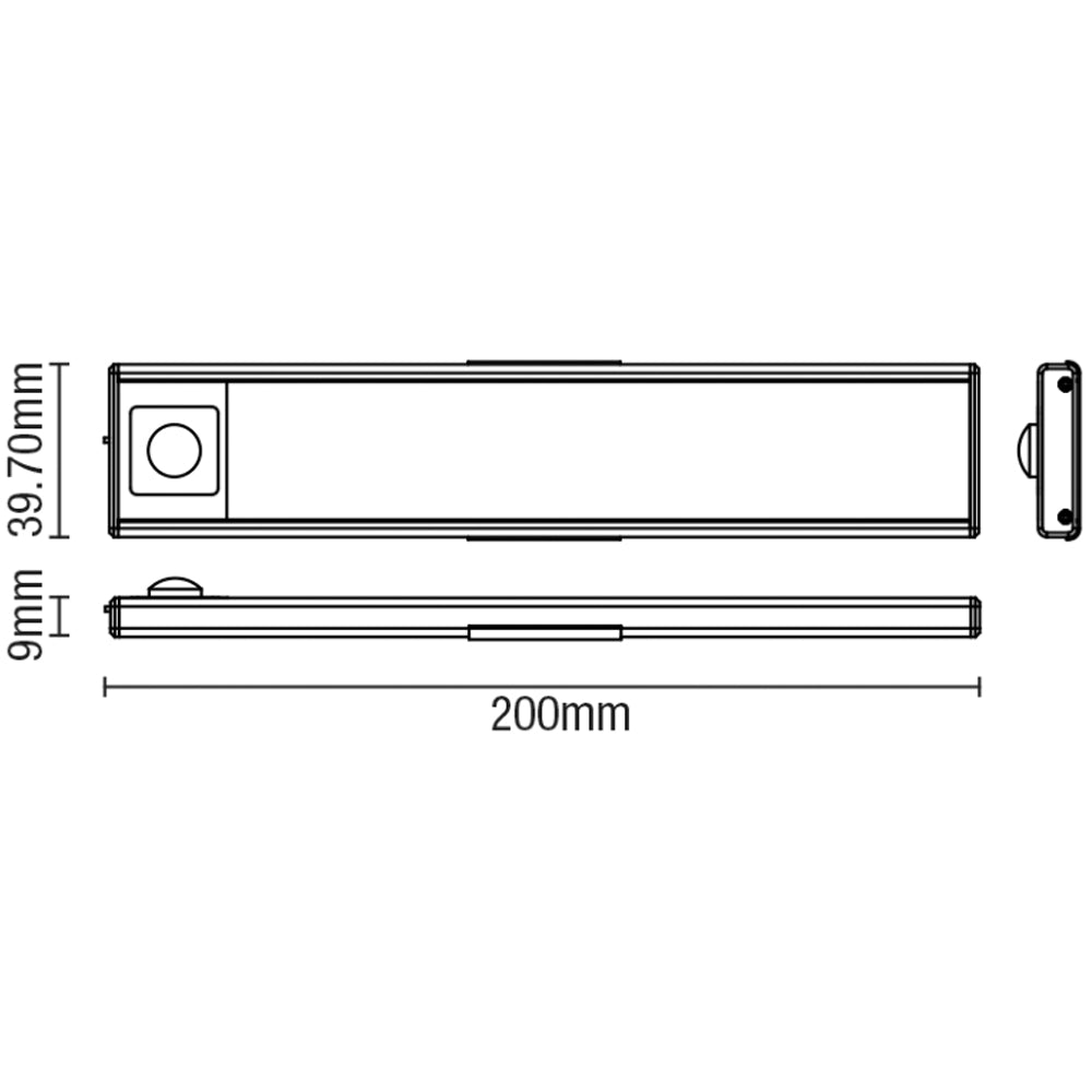 LED Cupboard / Wardrobe / Under Cabinet Rechargable USB Strip Light | LED 1W | IP20 | 4000K Neutral White | PIR Motion Sensor | 200mm