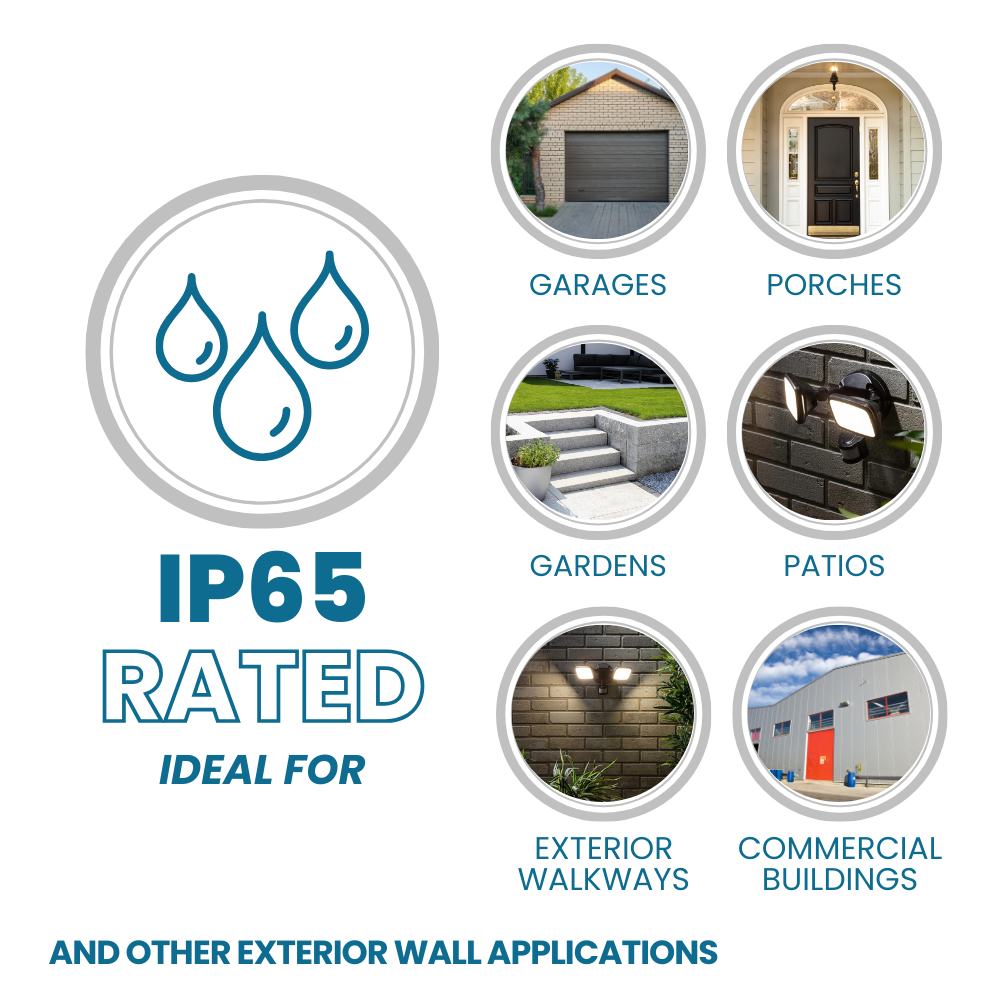 LYNN | LED Outdoor Twin Wall Spot Flood Light | 20W 1500lm | IP65 | Black | PIR Motion Sensor