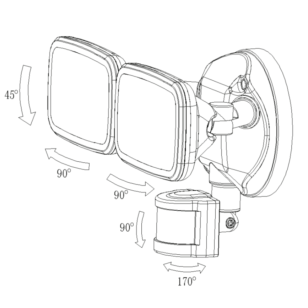 LYNN | LED Outdoor Twin Wall Spot Flood Light | 20W 1500lm | IP65 | Black | PIR Motion Sensor